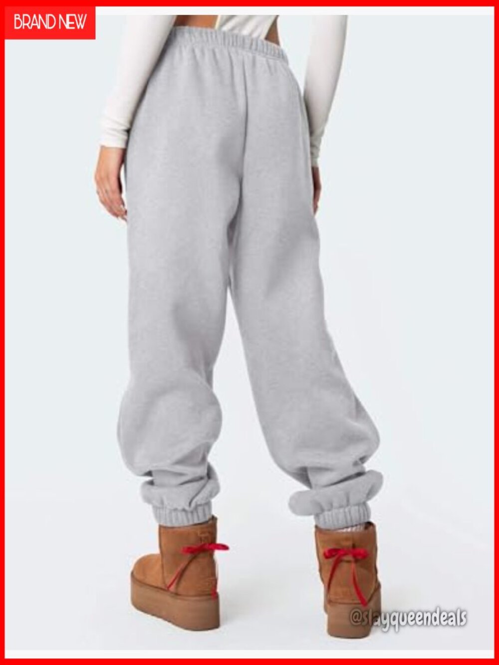 Fleece Lined High Waist Baggy Sweatpants with Pockets Joggers - Picture 2 of 7